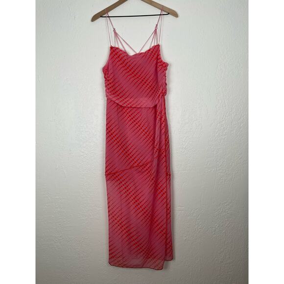 Urban Outfitters Pink Dot Wild Side Mesh Slip Midi Dress NWT Size Large - Picture 3 of 6